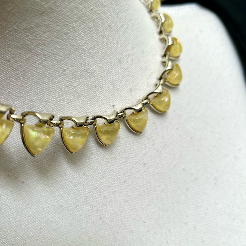 Vintage Yellow (heart or shield shape) Necklace with Silver Accents - Picture 3 of 9
